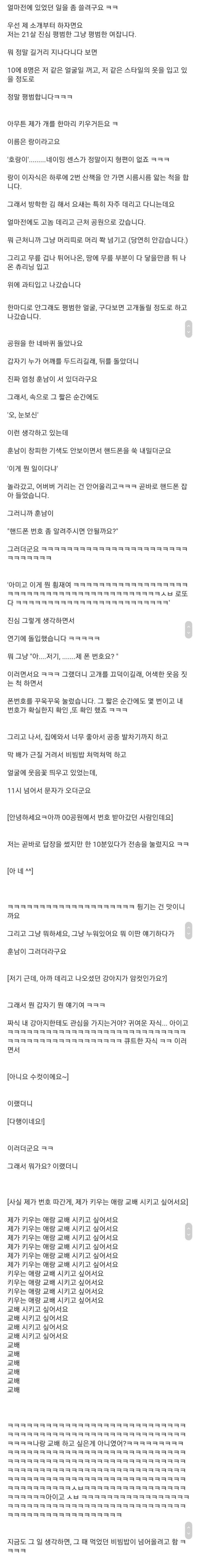 개 산책 시키다가 번호 따인 여자 ㄷㄷㄷ..jpg