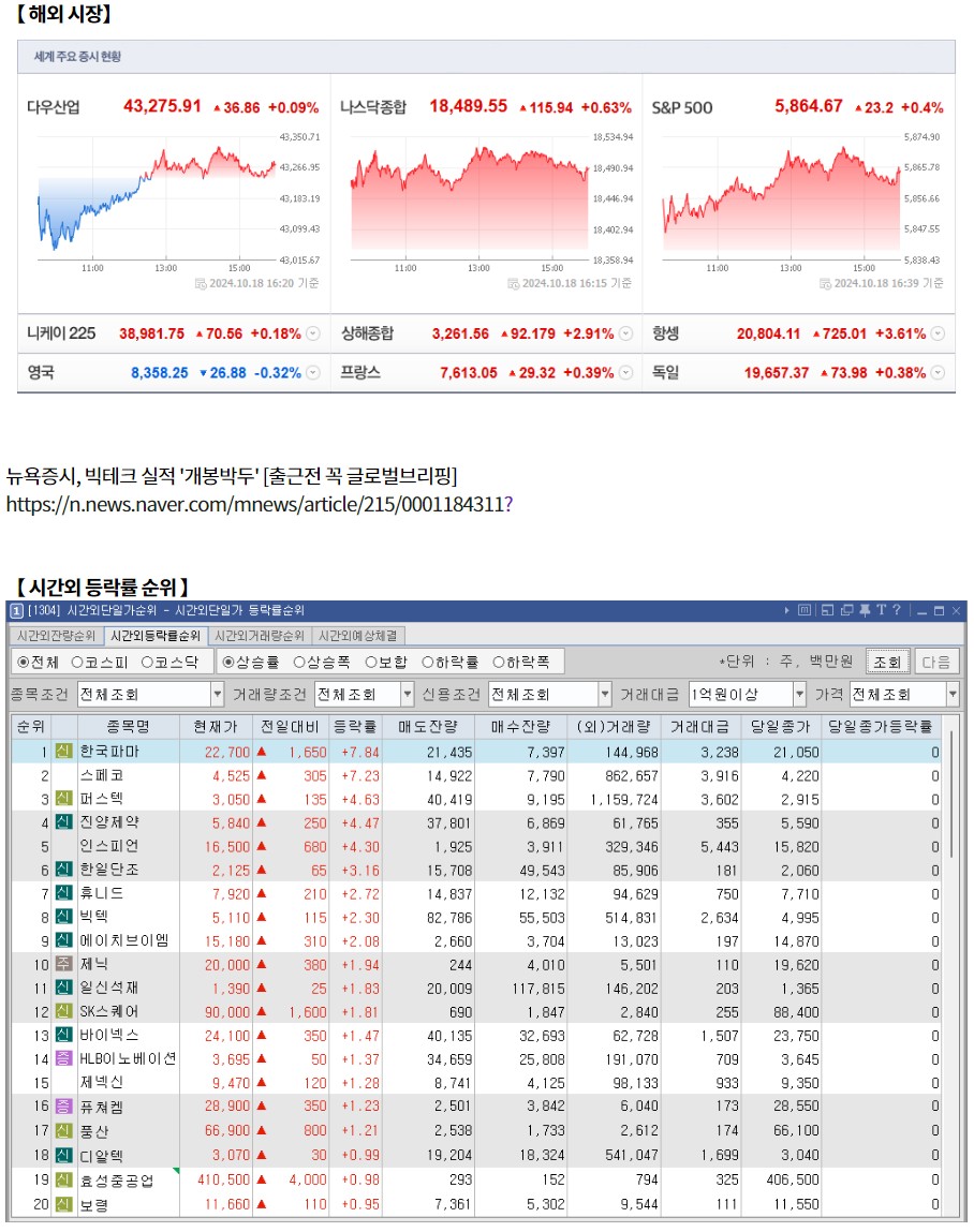 10월 21일 (월)요일 장전 오늘의 매매 투자핵심 파일링
